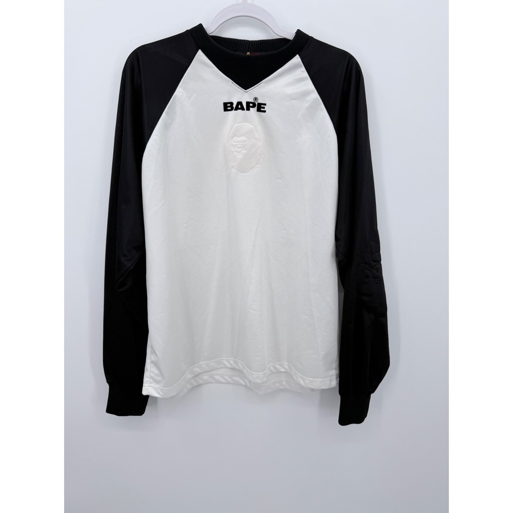 A Bathing Ape Vintage Long Sleeve Soccer Jersey XL White Black Logos Japan